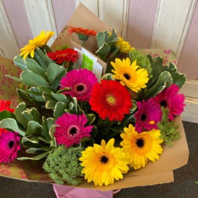 Happy days - Hand tied mix of bright coloured gerbera.