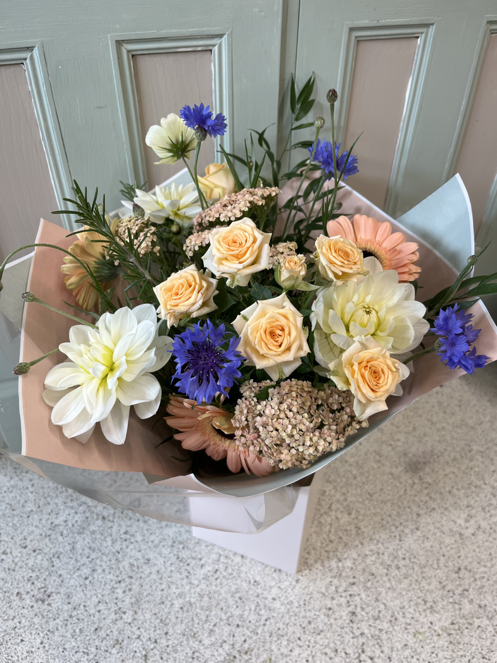 Pretty peach and blue