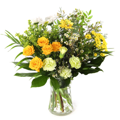 Citrus Shades  - A petite vase arrangement that brings the glow of sunshine indoors, Citrus Shades radiates warmth and positivity. With its luminous blooms and fresh greenery, this cheerful design captures the feeling of light, energy, and pure joy.
