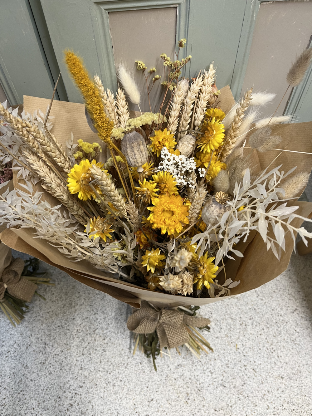 Yellow and neutrals dried flower bouquet